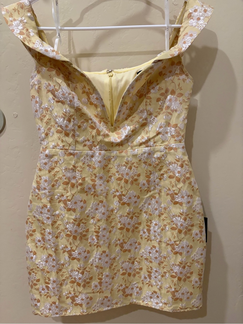 Lulu's Yellow Floral Embroidered Off-Shoulder Mini Dress